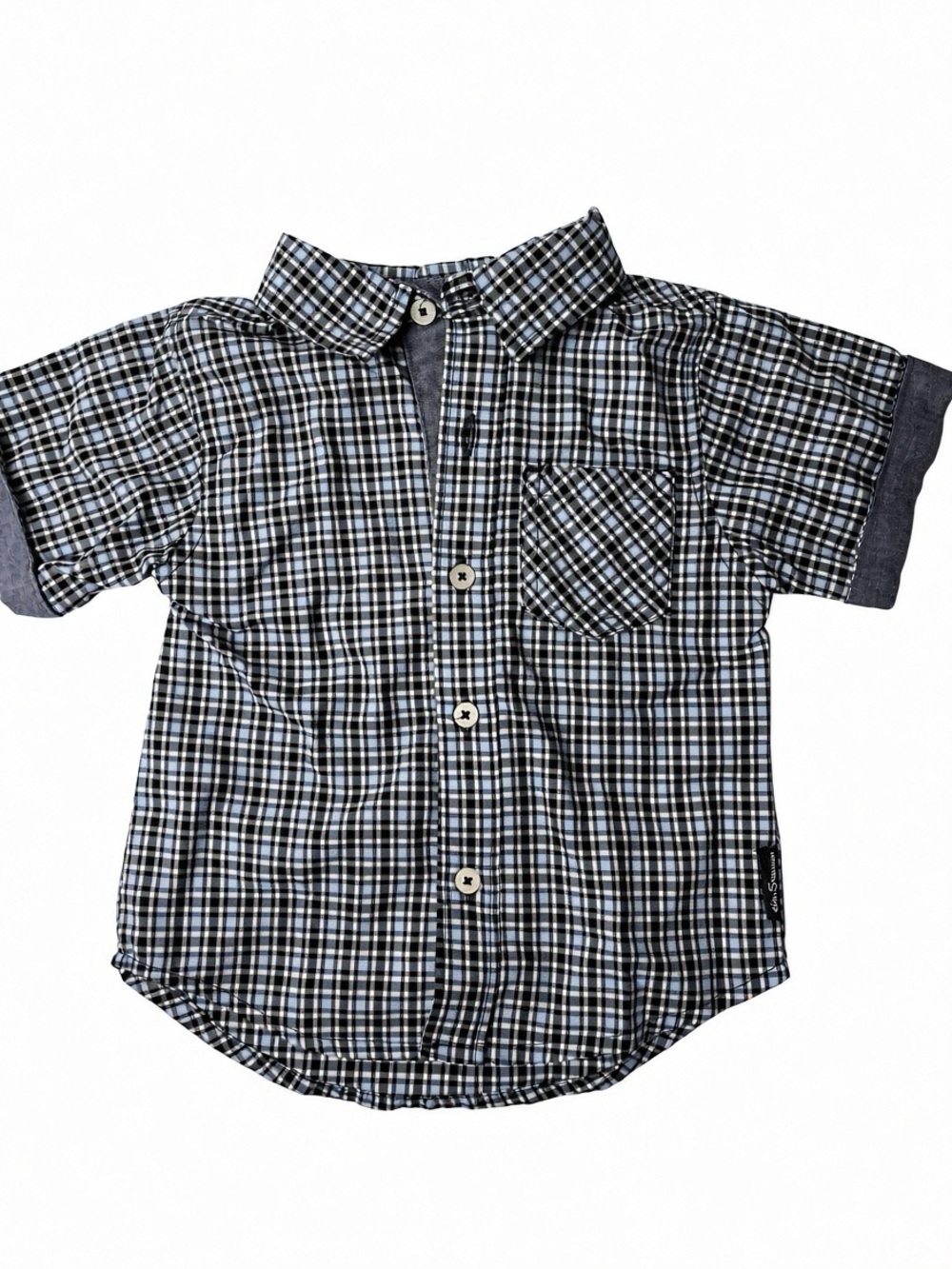 Ben Sherman Boys Navy and White Plaid Short-Sleeve Button-Down